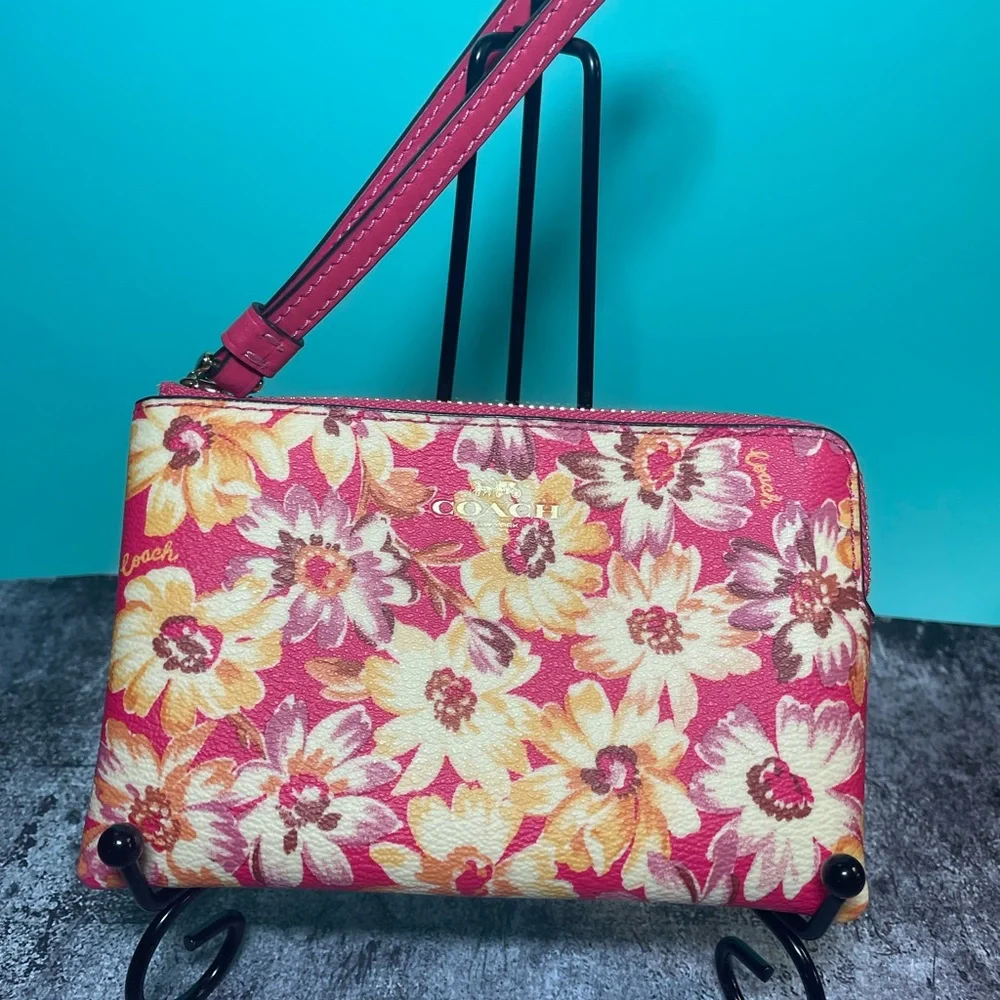 Coach Pink and Yellow Floral Wristlet
